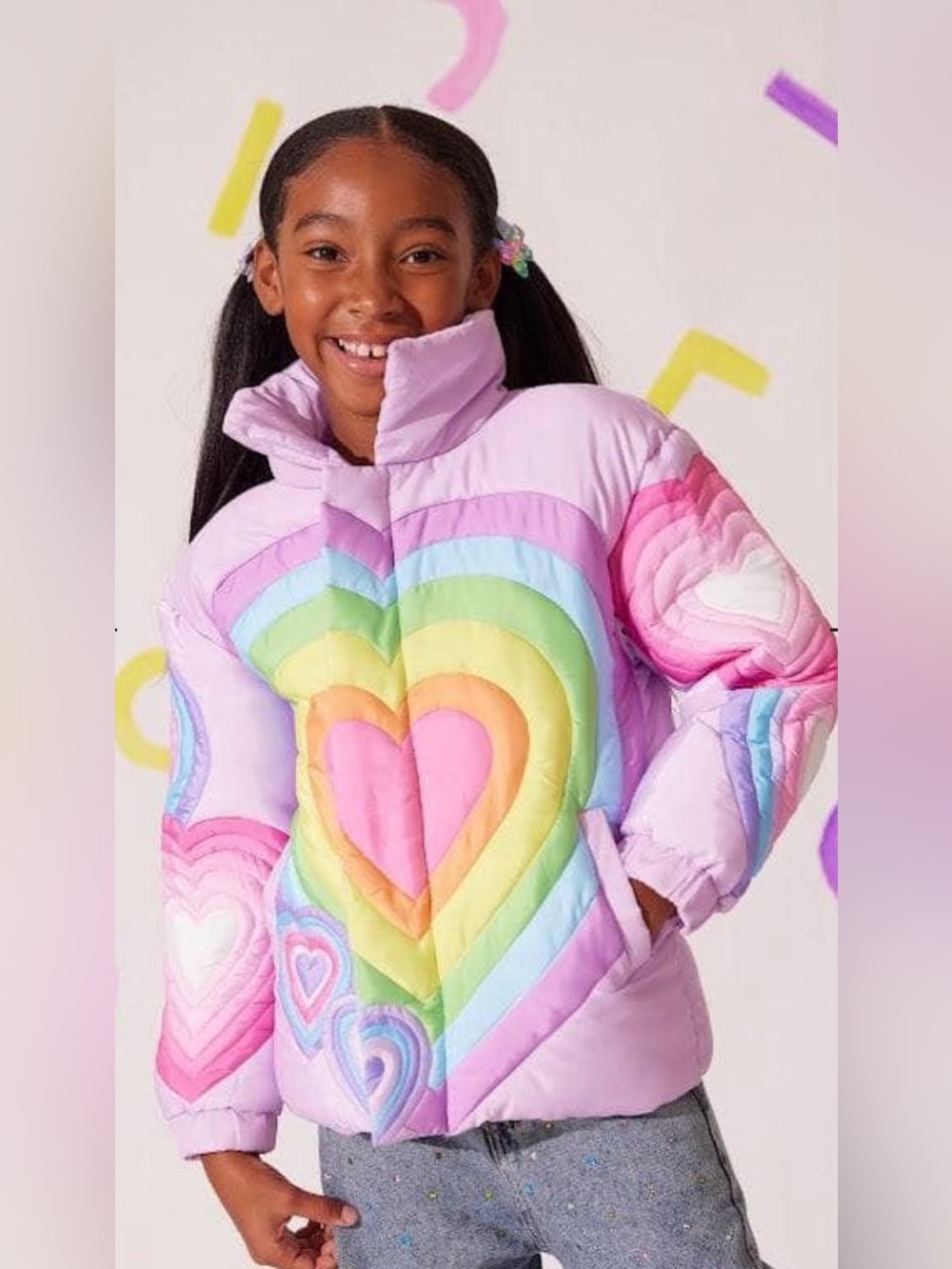 Lola and the Boys Rainbow Heart Puffer Girls Jacket Size 8 - Picture 8 of 8